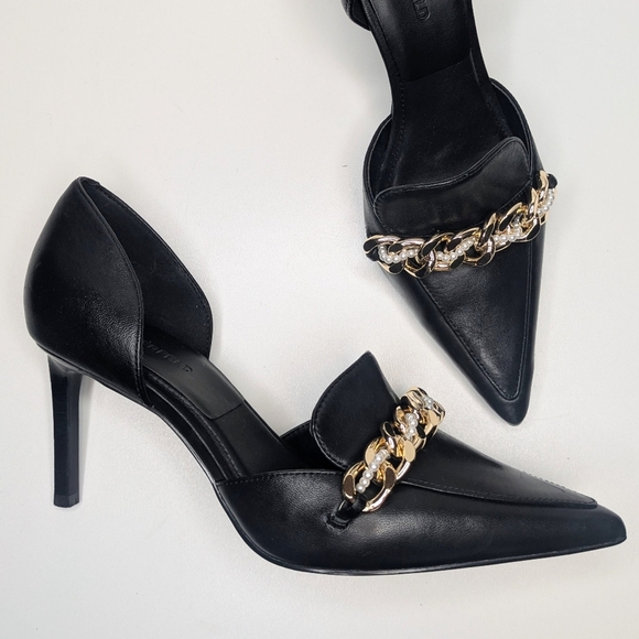Karl Lagerfeld Paris Shivani Point Toe Embellished Pumps Black Leather Size 9 - Picture 1 of 10